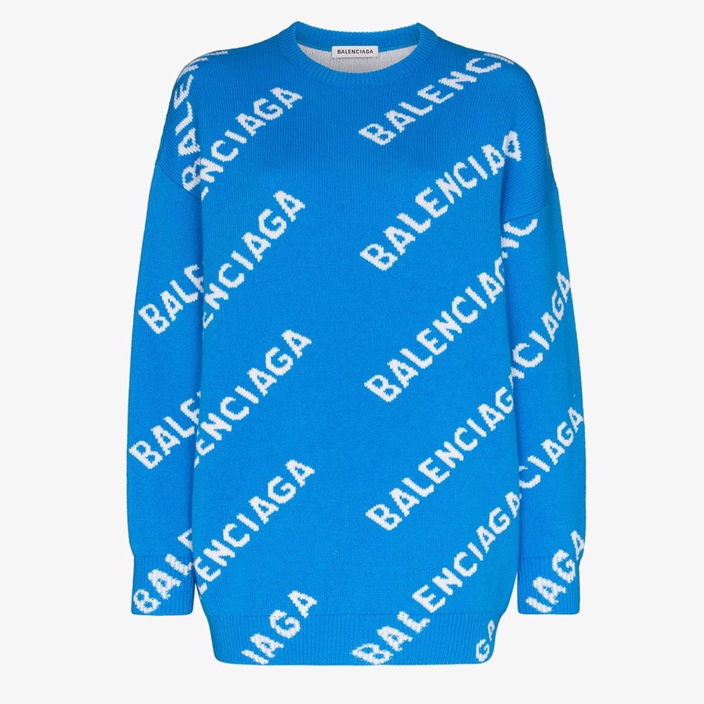 Balenciaga Baby Blue Repeat Logo Sweater - Large